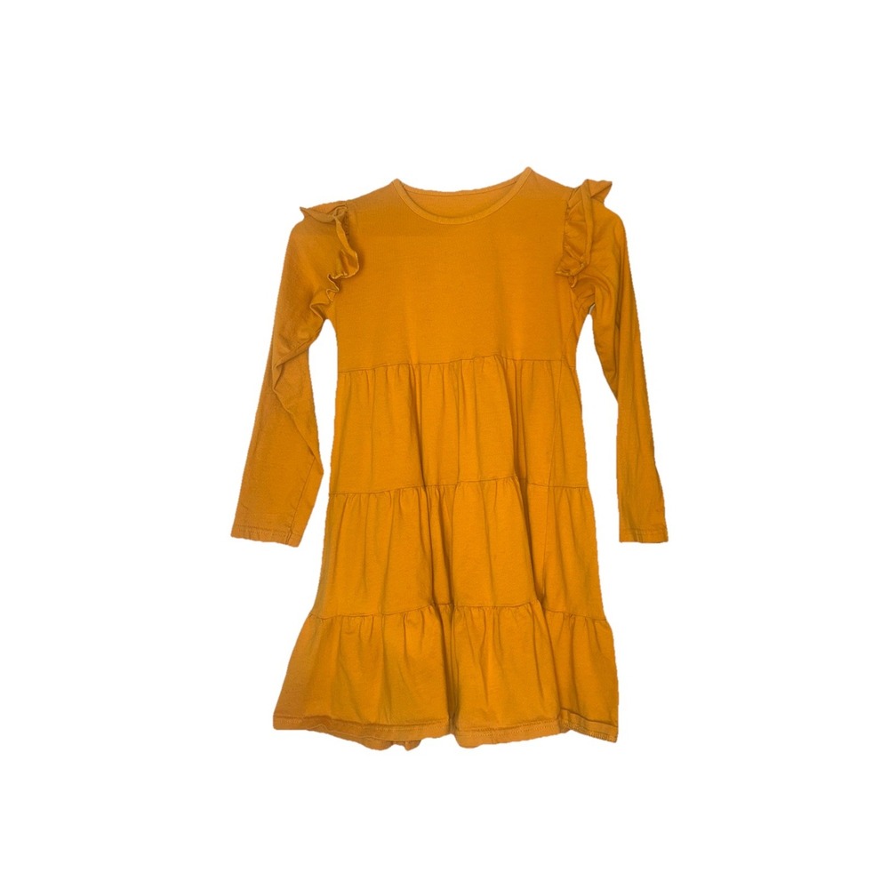 Mustard, Yellow Size 8 Little Girls Ruffle Dress. Excellent Used Condition.